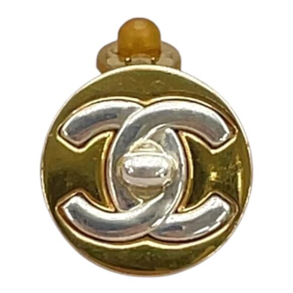 Chanel Vintage Bicolor Turn Lock Coco Earrings Gold Silver W/Box - Picture 11 of 16